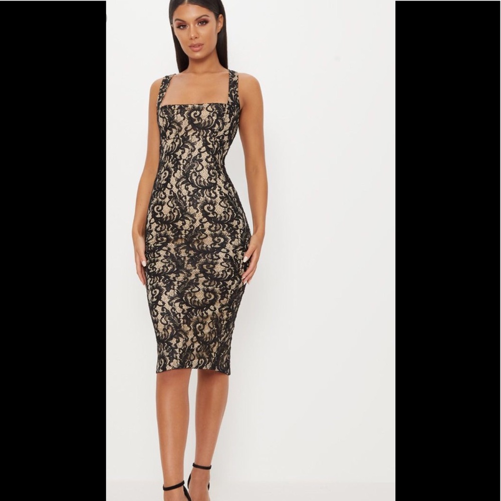 PLT Black Lace& Nude Dress. NWT